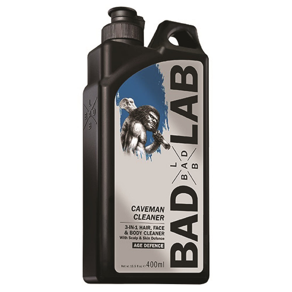 BAD LAB Age Defence Caveman 3-in-1 Hair, Face and Body Cleaner 400ml bottle.