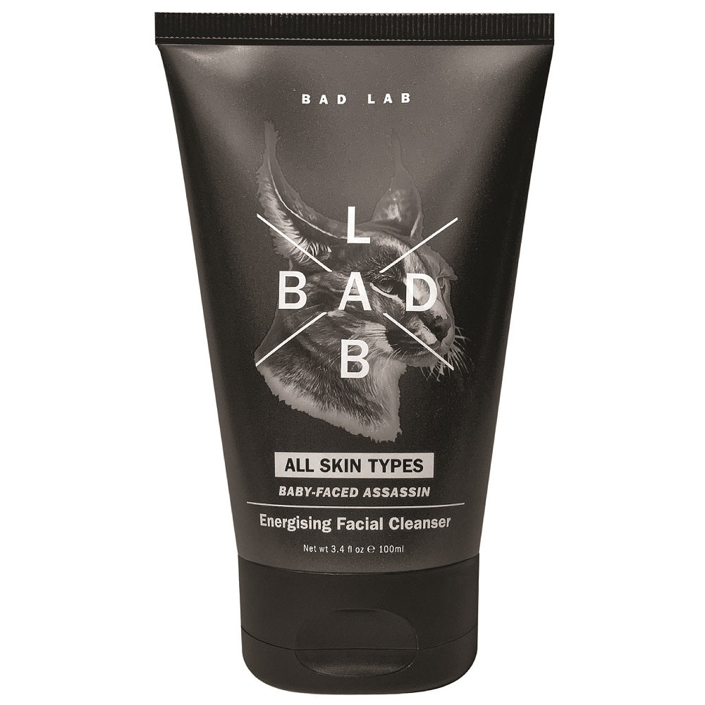 BAD LAB Baby-Faced Assassin Energising Facial Cleanser 100ml front bottle view on a clean white background.