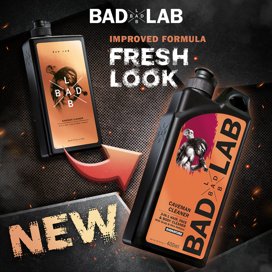 BAD LAB Signature Caveman Cleaner 3-in-1 men's body wash new improved formula with fresh look