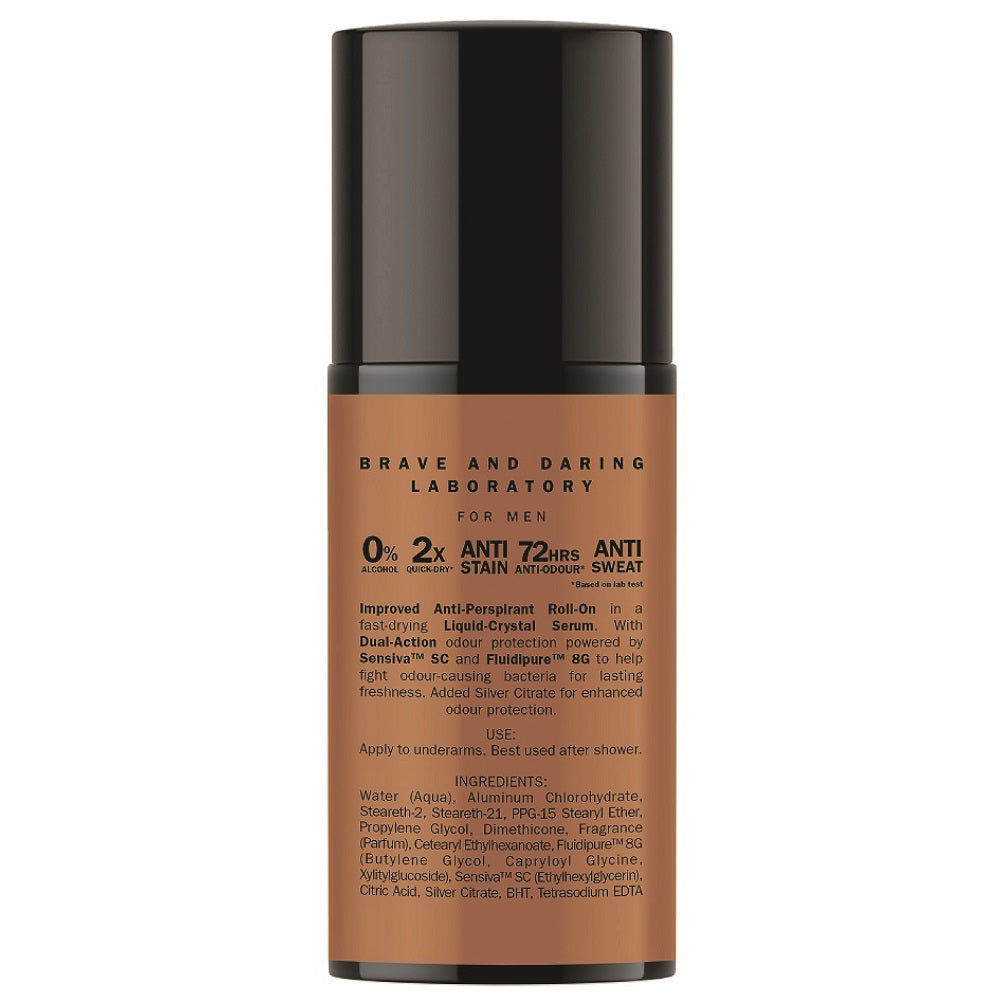 Ingredients and usage instructions on the back label of BAD LAB Hammered Roll-On Deodorant.