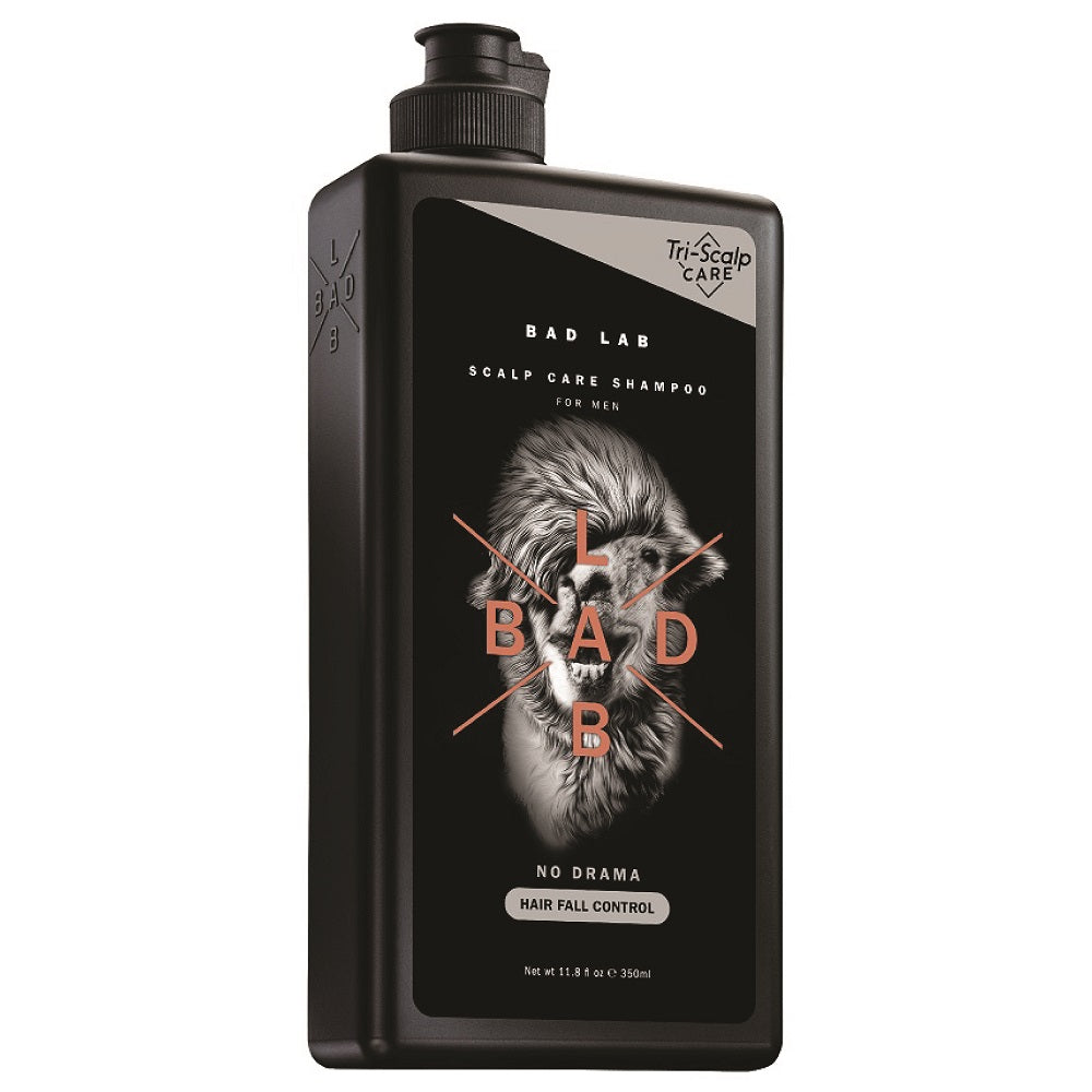 Front view of BAD LAB No Drama Hair Fall Control Scalp Care Shampoo 350ml bottle against a clean background.