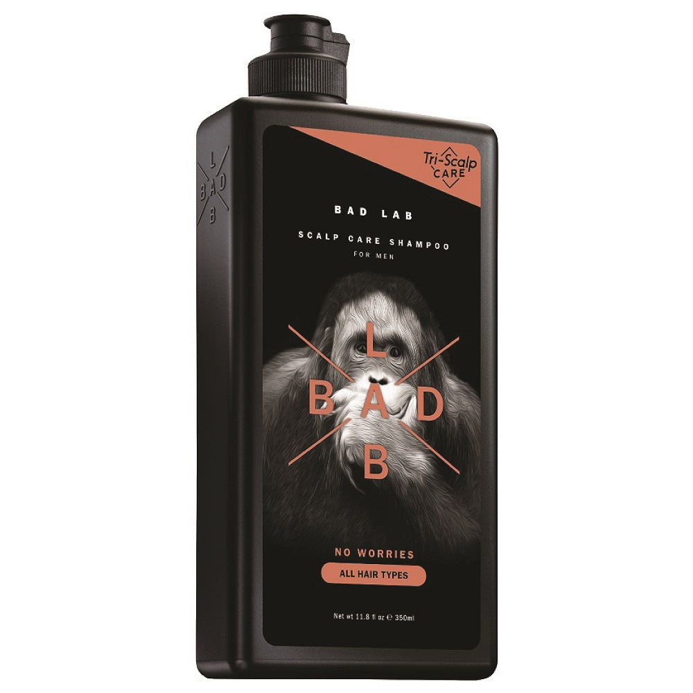BAD LAB No Worries Scalp Care Shampoo 350ml bottle against a white background.
