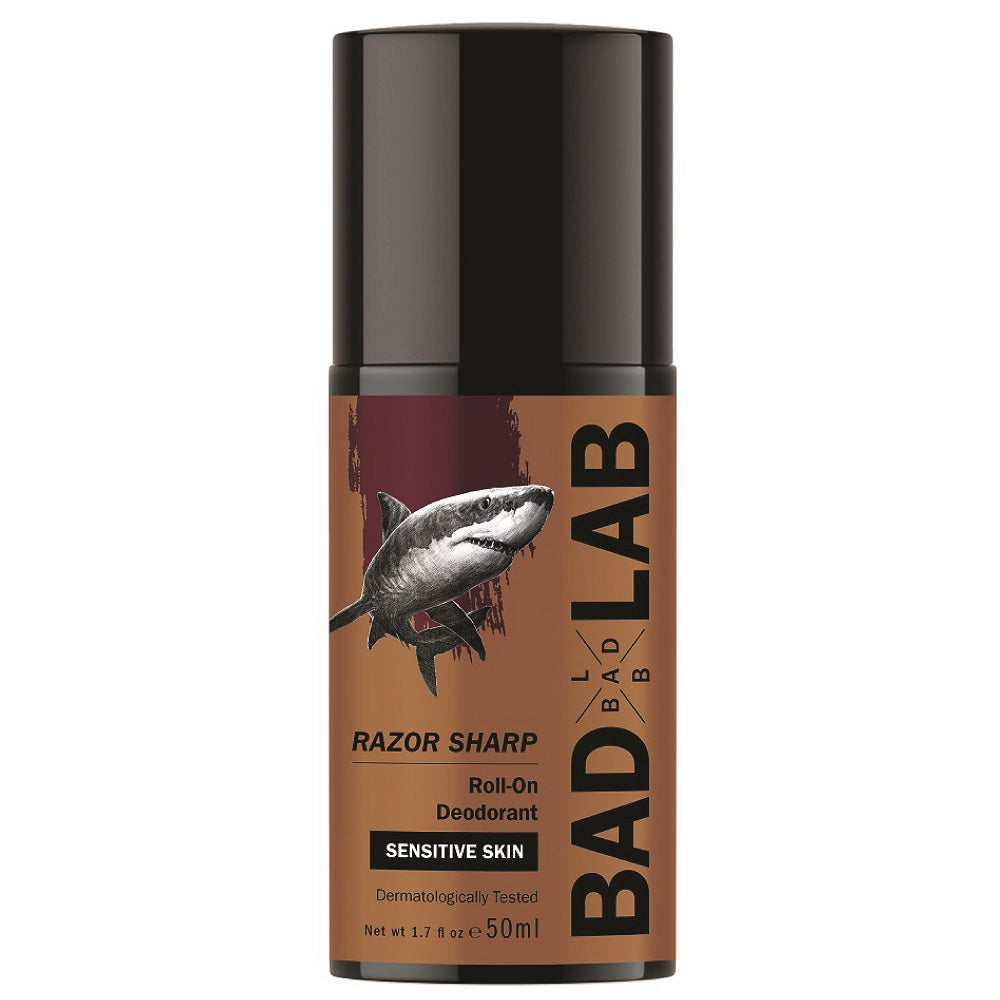 BAD LAB Razor Sharp Roll-On Deodorant 50ml bottle for men, front view.