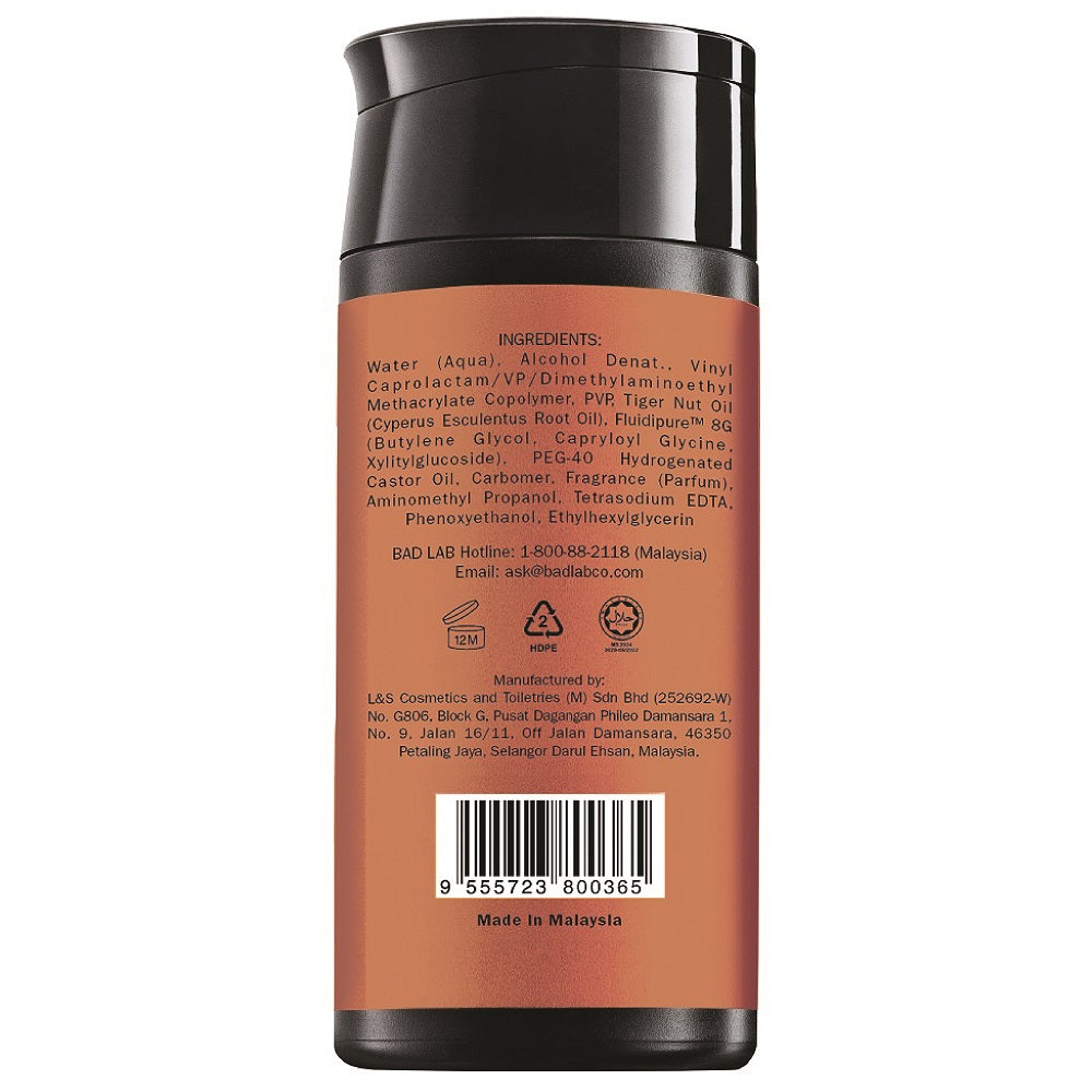Ingredients list and usage directions on the back of BAD LAB Slick Rick Hair Water Gel 150ml.