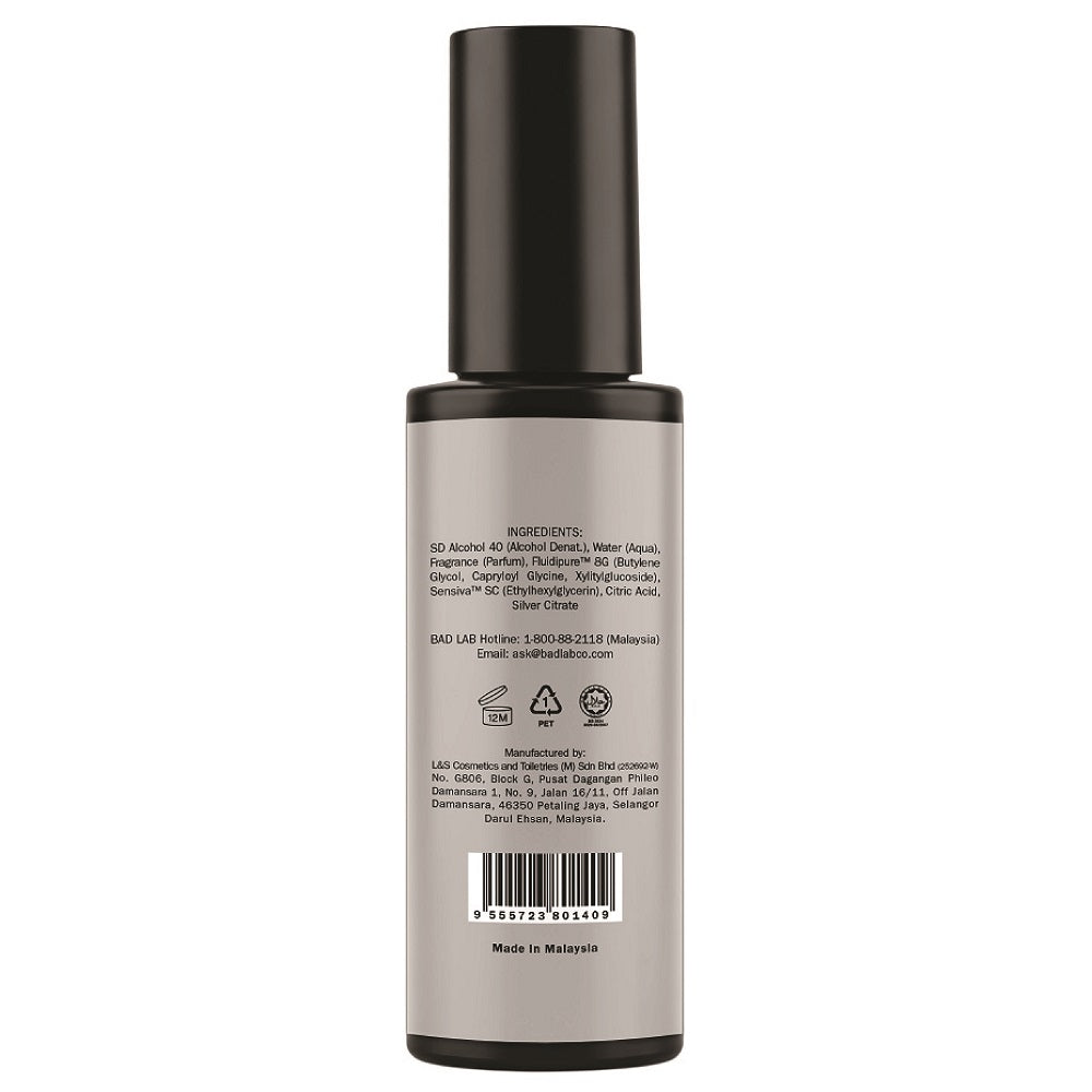 Ingredients list on the back of BAD LAB War Machine Anti-Bacterial & Deodorising EDT (100ml)