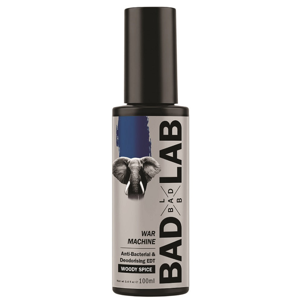 BAD LAB War Machine Anti-Bacterial and Deodorising EDT 100ml bottle on a clean background.