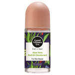 Good Virtues Co. Aloe Vera Roll-On Deodorant 55ml bottle on a white background.