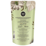 Back of Good Virtues Co. Anti-Aging & Brightening Shower Cream refill pouch showing ingredients and usage instructions.