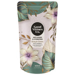 Good Virtues Co. Anti-Aging and Hydrating Shower Cream 600ml refill pouch, front view showing the packaging design and brand logo.