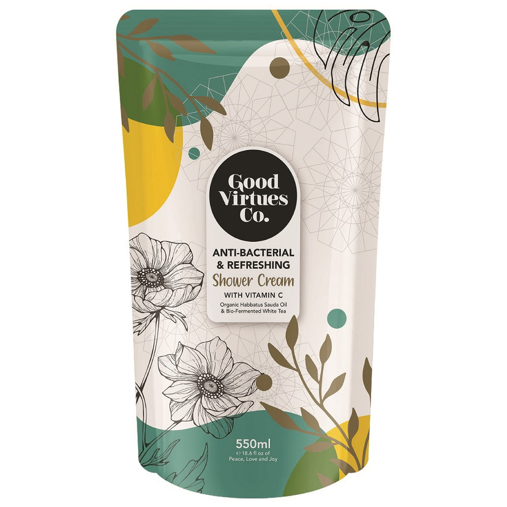 Good Virtues Co. Anti-Bacterial and Refreshing Shower Cream Refill 550ml pouch front view