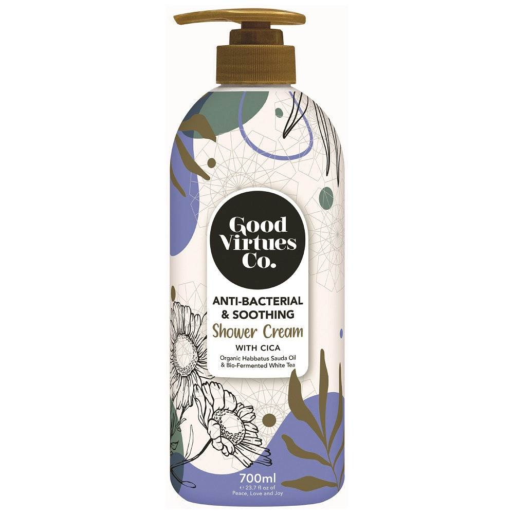 Good Virtues Co. Anti-Bacterial and Soothing Shower Cream 700ml bottle front view.