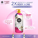 Good Virtues Co. Anti-Bacterial Shower Cream placed on a pink background with iconic icons feature
