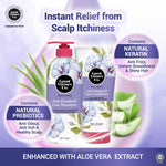 Good Virtues Co. shampoo and conditioner with aloe vera extract on a purple background