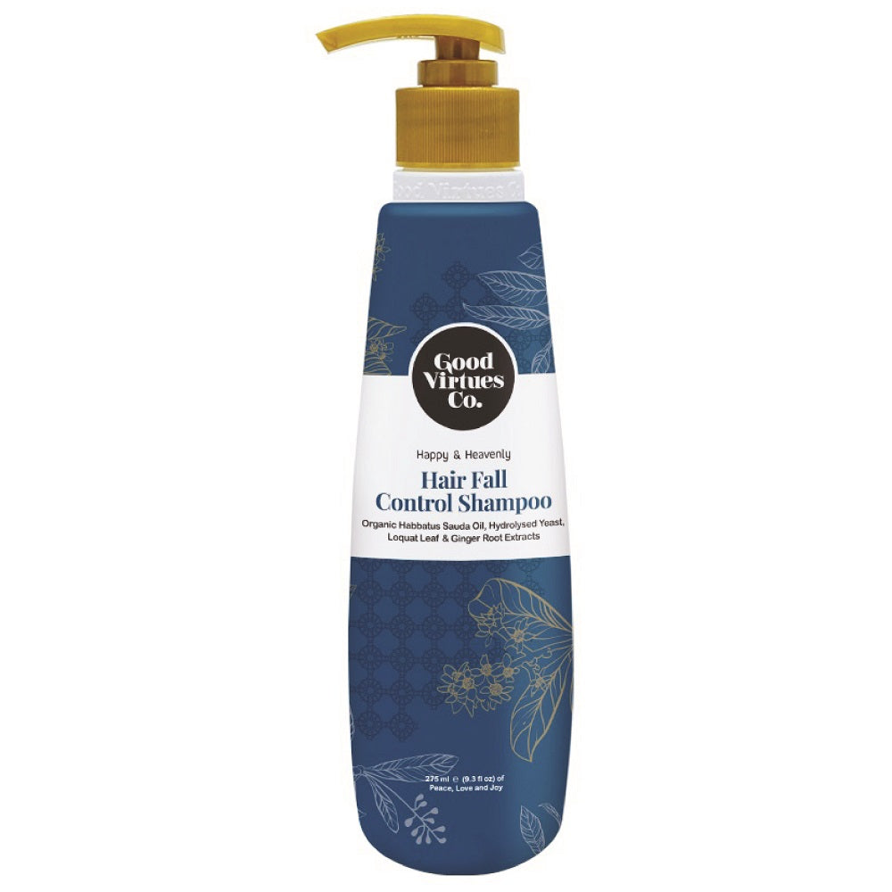 Good Virtues Co. Hair Fall Control Shampoo 275ml front bottle view on white background