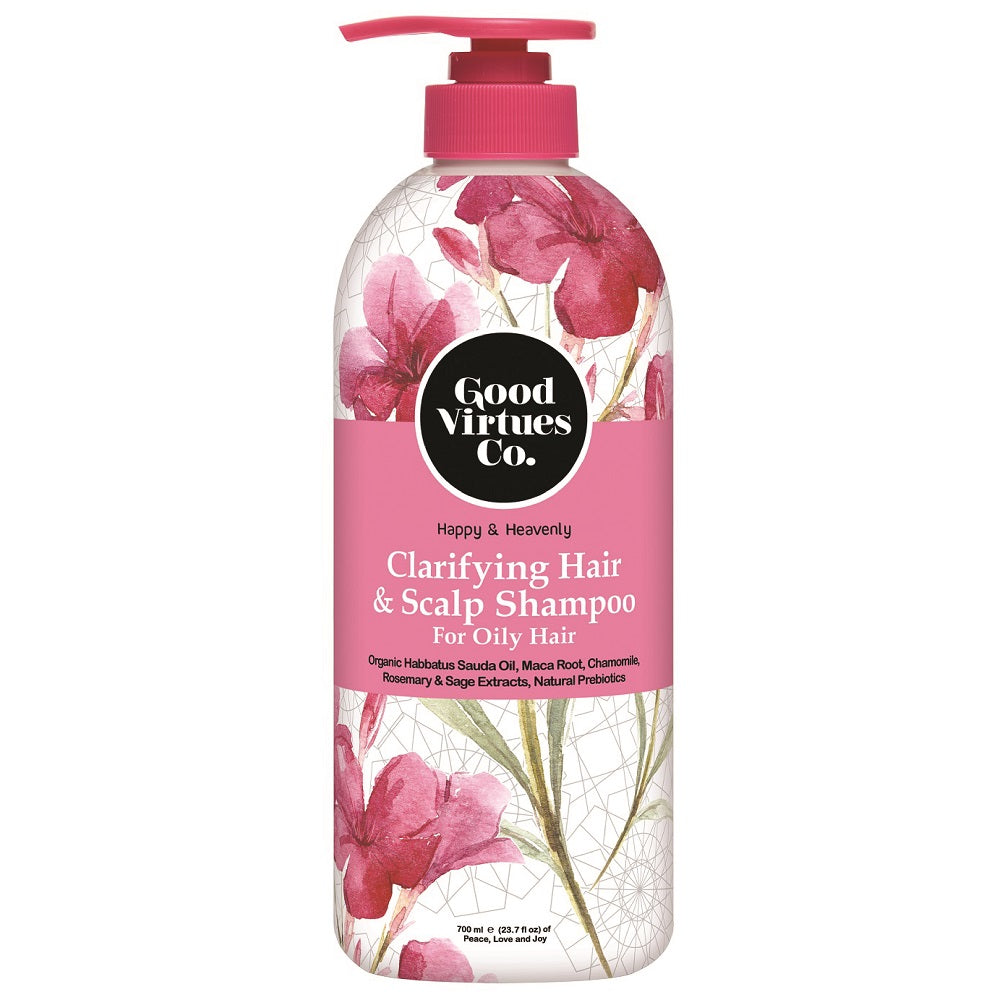 Good Virtues Co. Clarifying Hair and Scalp Shampoo 700ml bottle against a clean background.