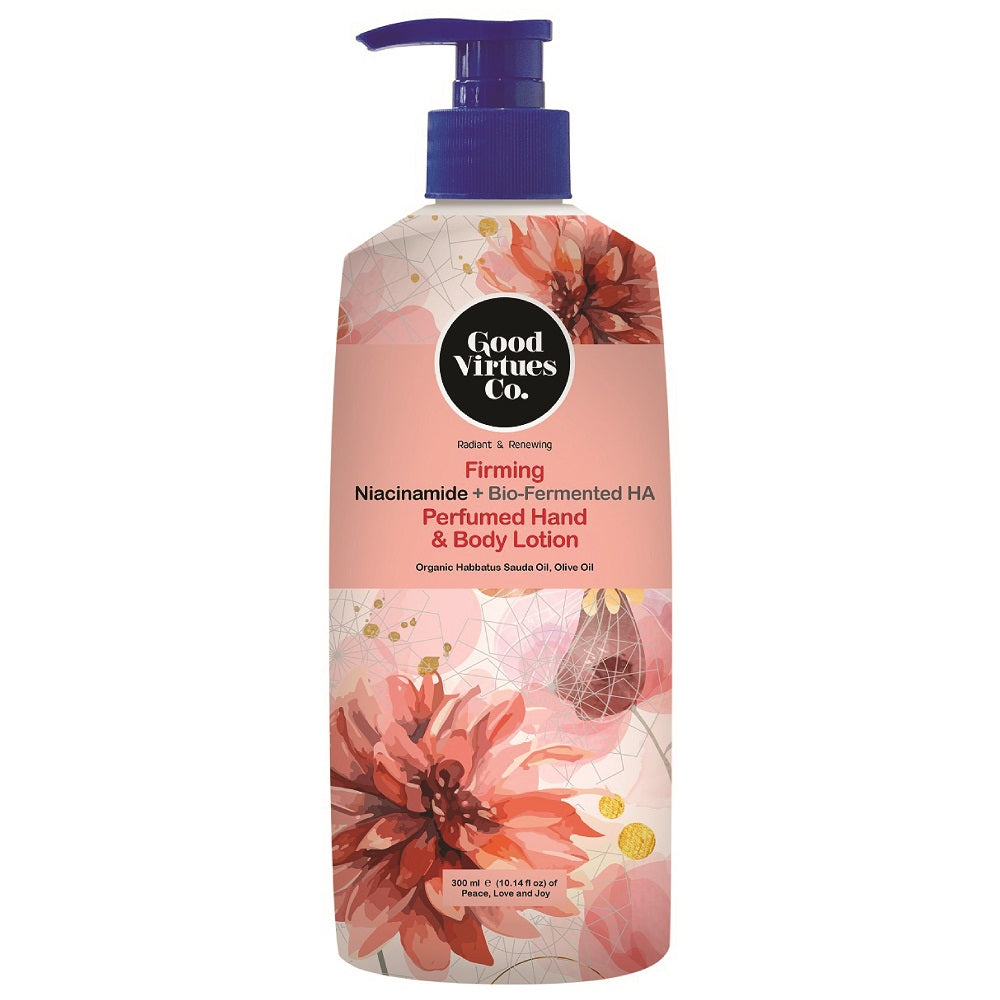 Good Virtues Co. Firming Perfumed Hand and Body Lotion 300ml bottle on a clean background.