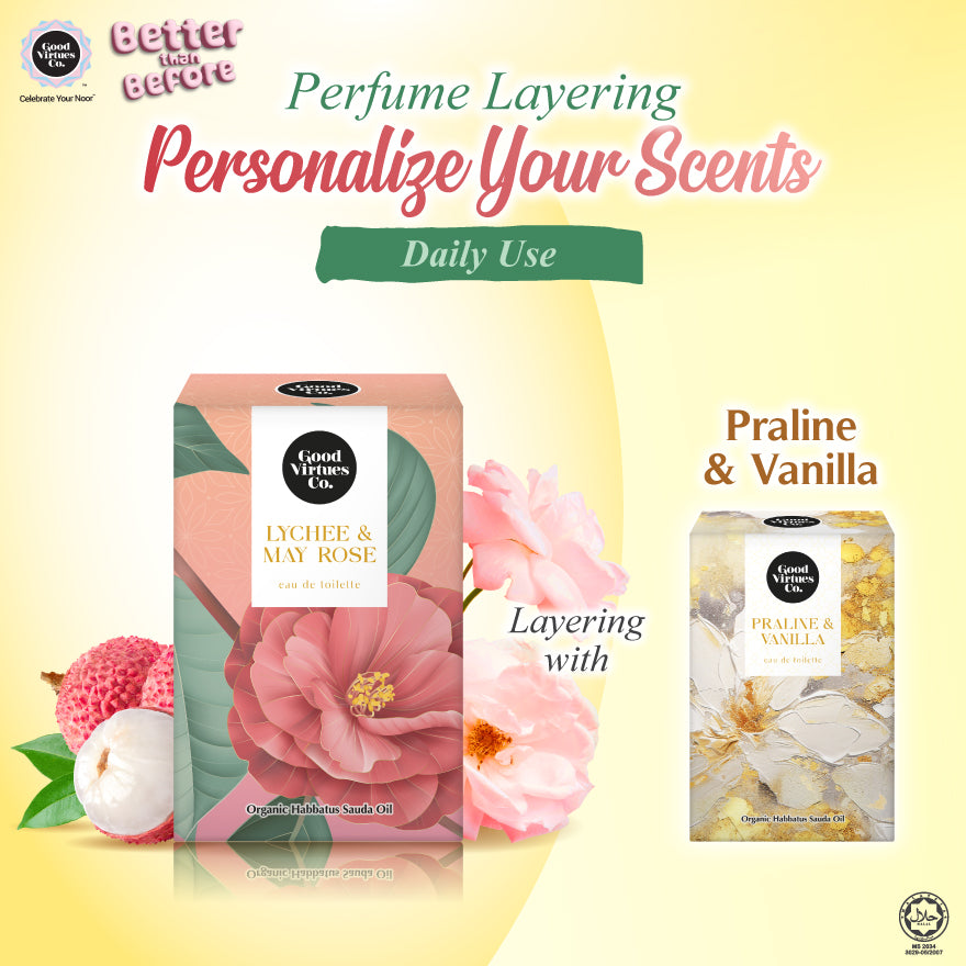 Recommended layeing with Praline & Vanilla on Lychee & May Rose