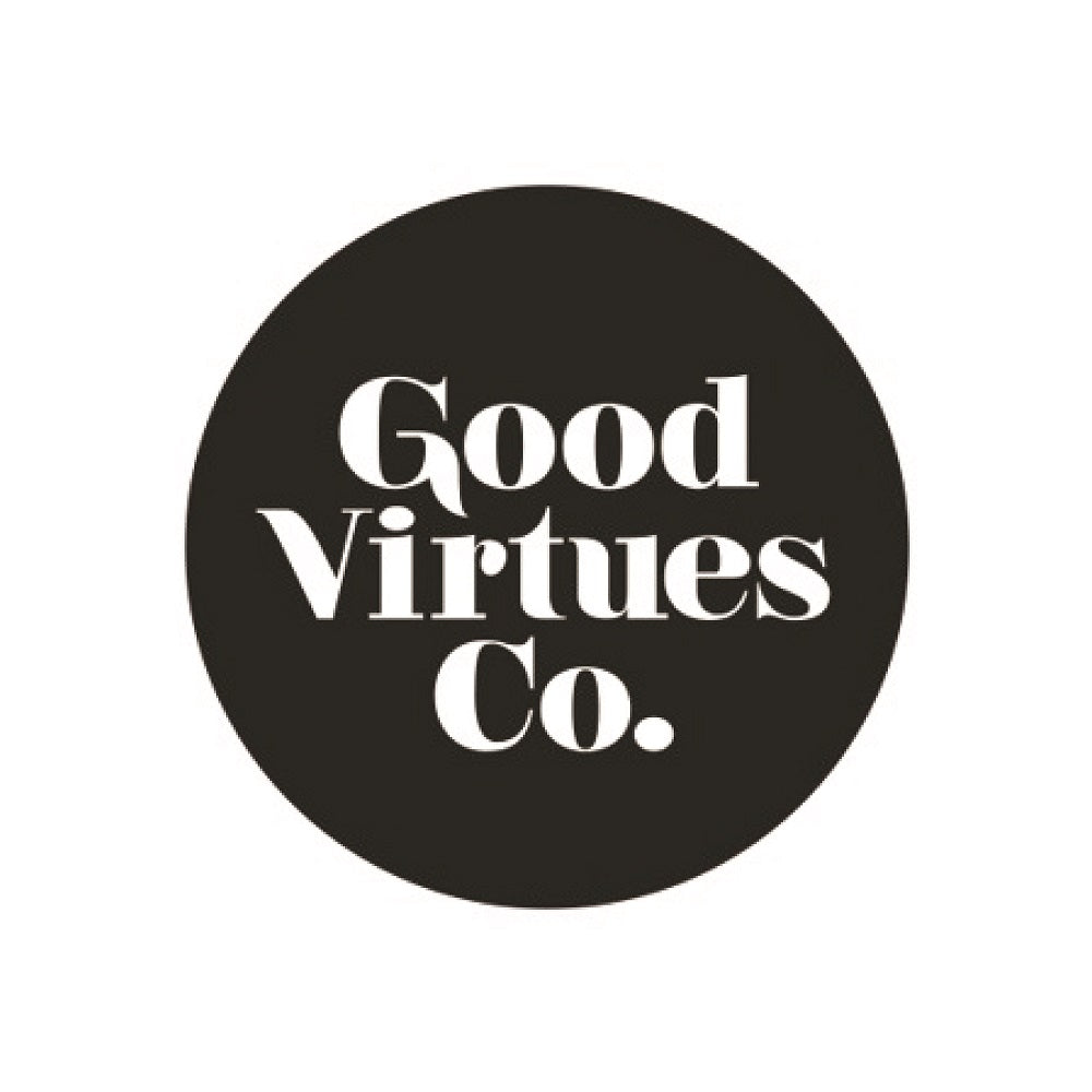 Black circular logo with 'Good Virtues Co.' text on a white background