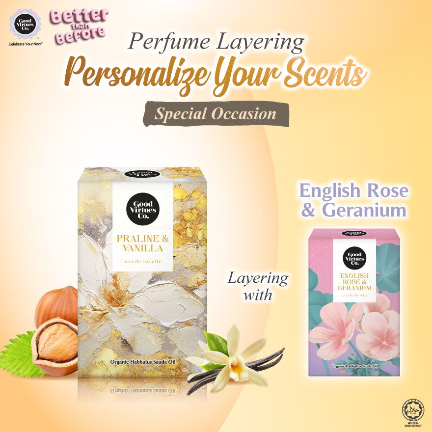 Recommended layering with English Rose & Geranium on Praline & Vanilla