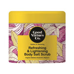 Good Virtues Co. Refreshing and Lightening Body Salt Scrub 200g tub on a clean white background.