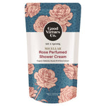 Good Virtues Co. Rose Perfumed Shower Cream Refill 550ml pouch packaging on a clean background.