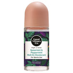 Good Virtues Co. Spearmint and Peppermint Roll-On Deodorant 55ml bottle against a white background.