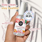 Travel-friendly Good Virtues Co. 50ml mist spray sanitiser fitting easily into a handbag
