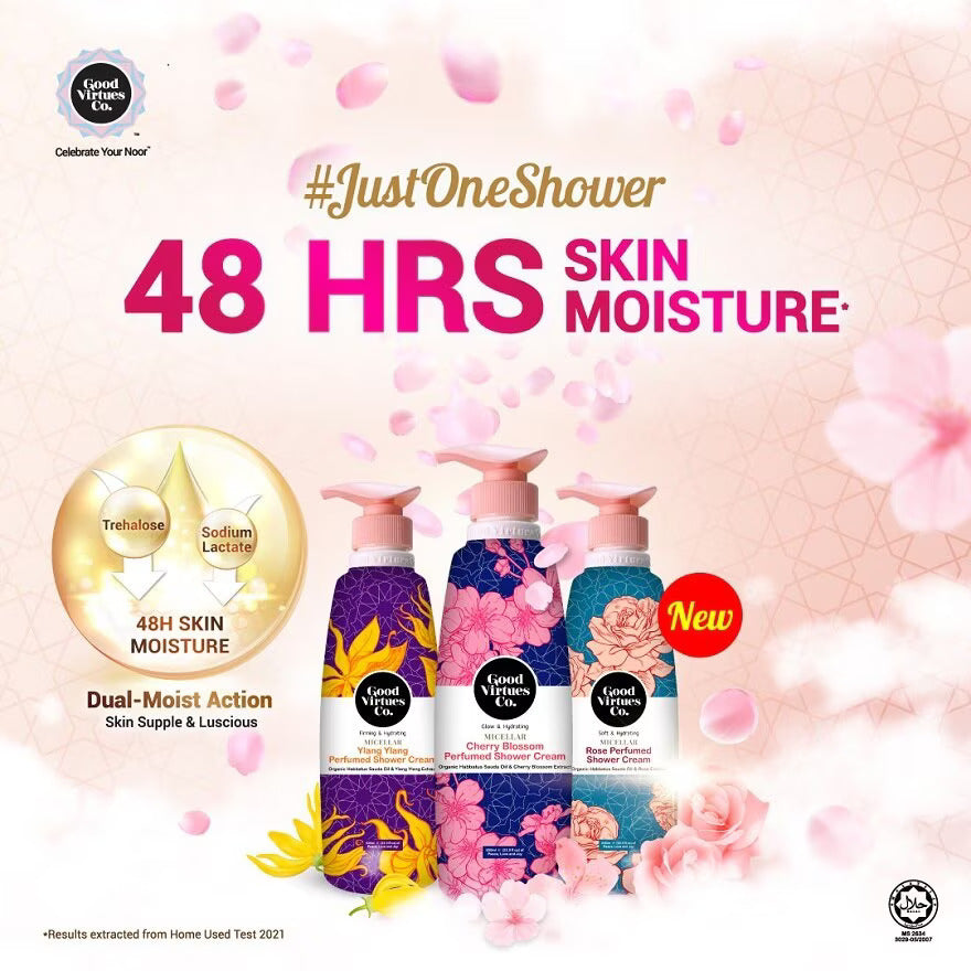 Three types of perfumed shower cream by Good Virtues Co.