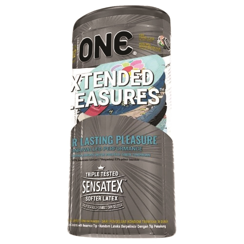 ONE Extended Pleasures 12s condom box front packaging on a clean background