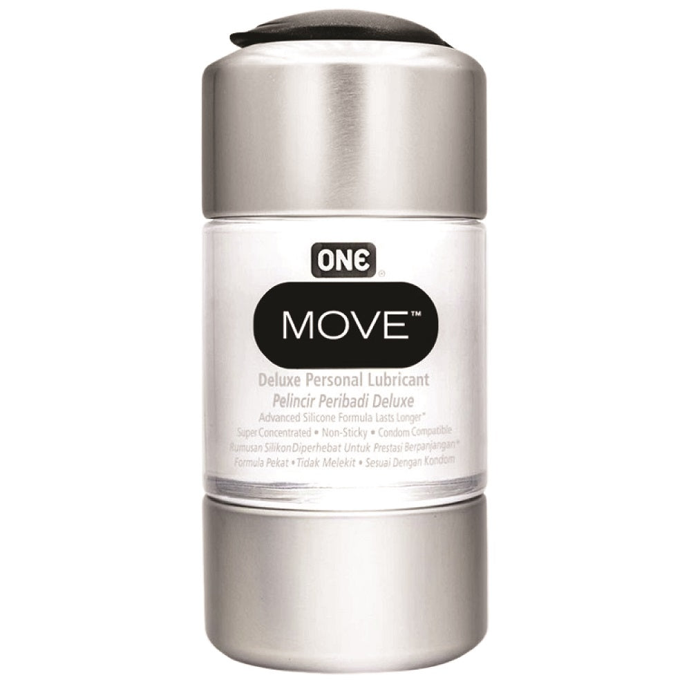 ONE Move Deluxe Personal Lubricant 100ml bottle standing upright on a clean, white background.