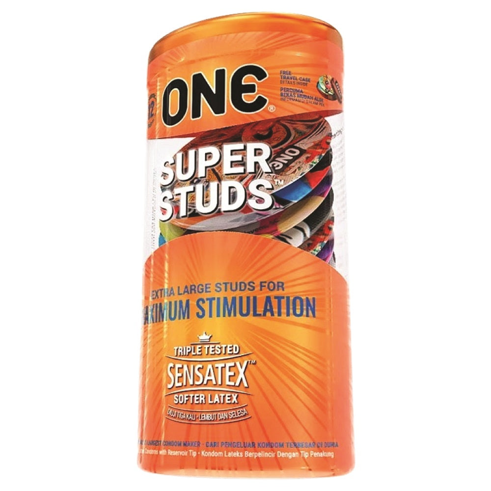 ONE Super Studs textured condoms 12-pack retail box front view