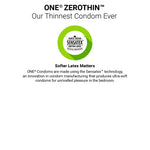 Advertisement for ONE ZEROTHIN condoms with Sensatex logo on a white background