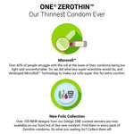 Advertisement for ONE ZEROTHIN condoms highlighting their thinness and comfort features.