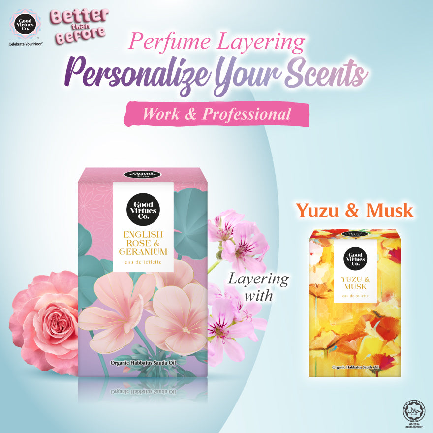Recommended pairing with Yuzu & Musk on English Rose & Geranium