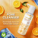 Summerie pore cleanser bottle with oranges and leaves on an orange background