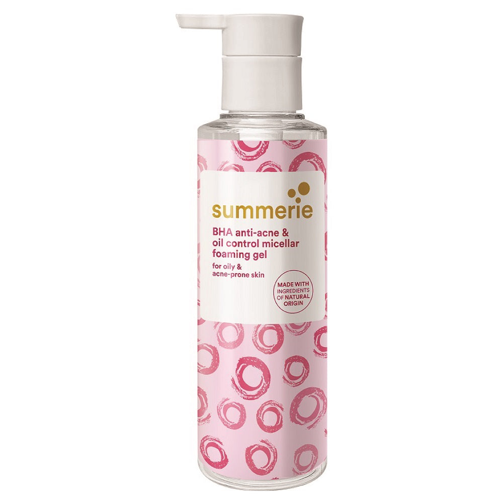 SUMMERIE BHA Anti-Acne and Oil Control Micellar Foaming Gel 150ml bottle against a clean, white background.