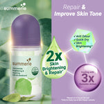 Summerie brightening and repairing roll-on deodorant with green leaves in the background