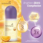 Summerie vitamin C brightening roll-on deodorant with lemon slices on a purple background