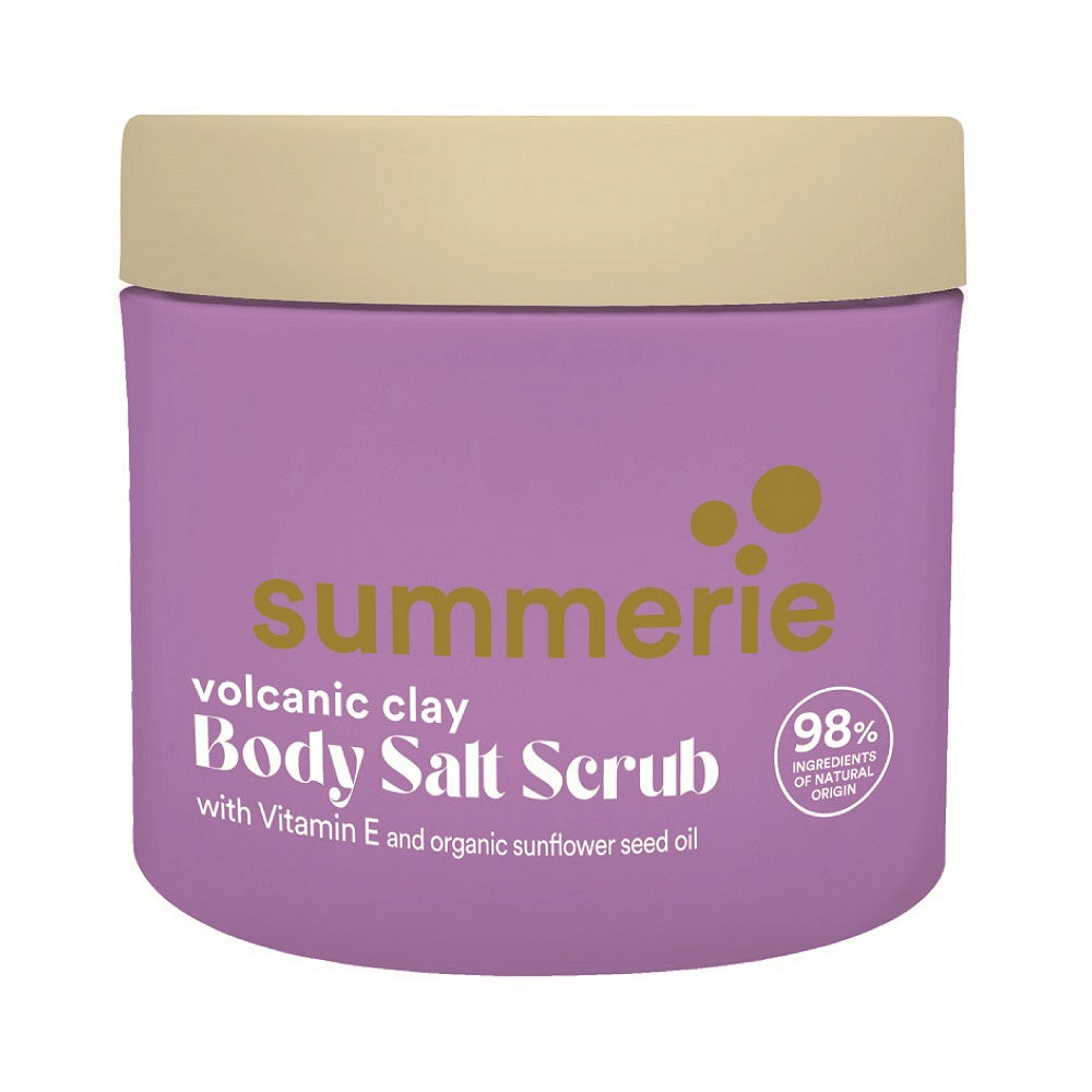 SUMMERIE Volcanic Clay Body Salt Scrub 200g tub against a clean white background.